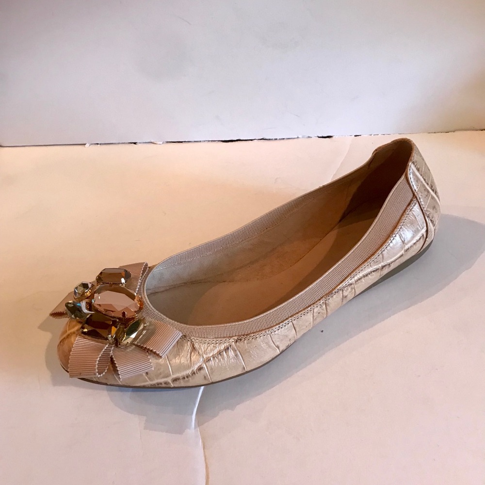 Kate Spade Faith Crocodile Print Jeweled Flats 8 - Picture 2 of 8
